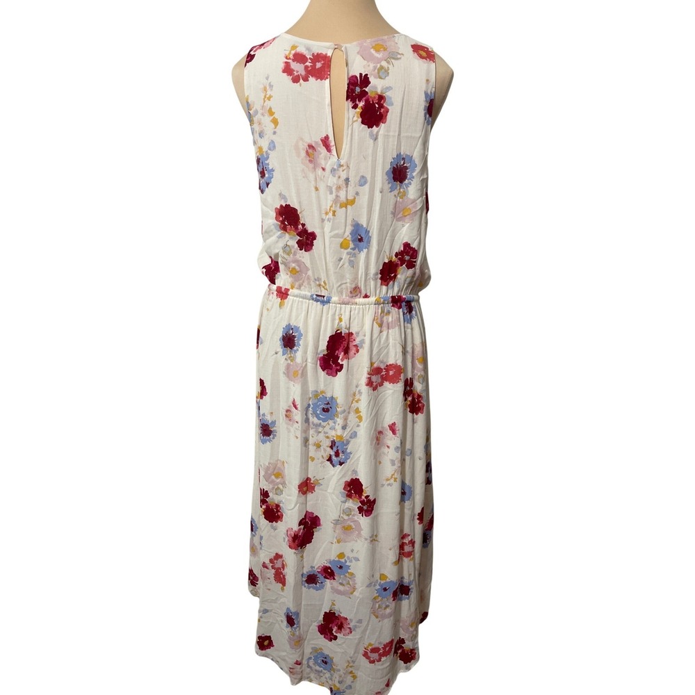 Lucky Brand Floral Midi Dress Large White Red Blue Cottagecore Boho Casual - Picture 8 of 10